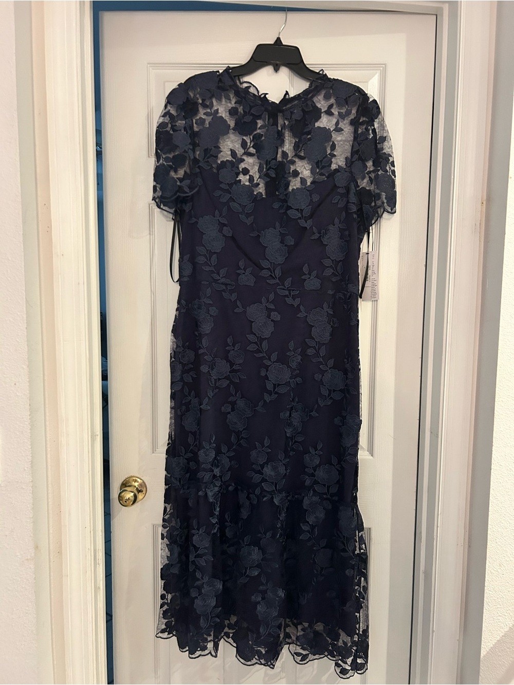 Maggy London Navy Floral Lace Midi Dress